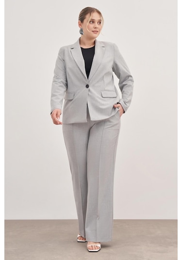 Astarlı Tek Düğmeli Blazer-1777-gri Gri