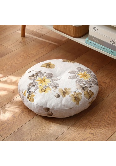 Zemin Koltuk Yastık Düz Renk Meditasyon Yoga İçin Uygun Yuvarlak 45cm-15 Ekru