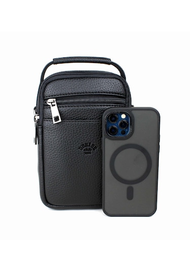 Erkek Siyah Çok Cepli Askılı El Ve Omuz Çantası Siyah