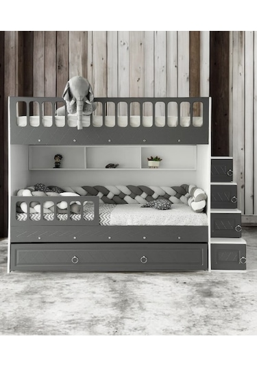 Kardelen Mdf Çelik Profilli Yavrulu Ranza Antrasit Beyaz M2 90 X 190 CM