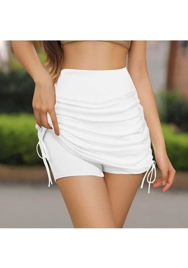 Fastbuy Kadın İleri Düzey Bireysellik Duygusu Etnik Rüzgar Totem Baskılı Kanarya Etek Beyaz Beyaz