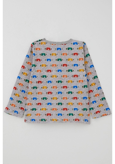 Breeze Erkek Çocuk Pijama Takımı Renkli Kayakçı Gözlüğü Desenli 1-3 Yaş, Gri Melanj Gri Melanj