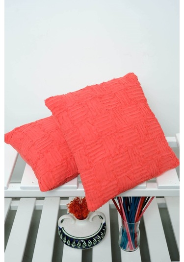 Peraluna Foam Pıllow Şifon Şerit Triko Yastık Kılıfı 45x45 Cm Koral - Koral