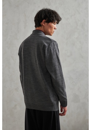 Erkek Yarım Balıkçı Oversize Basıc Triko Kazak Antrasit