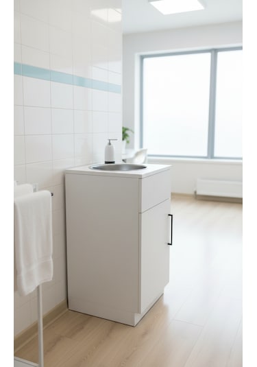 Tekerlekli Taşınabilir Seyyar Lavabo Beyaz