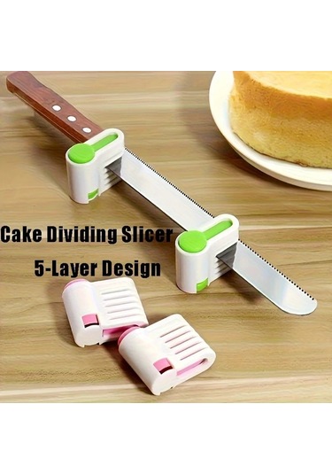 Zhanglei001 Yeşil 5 Katlı Ayarlanabilir Pasta Dilimleyici Ve Ekmek Bölücü Seti 2 Parça