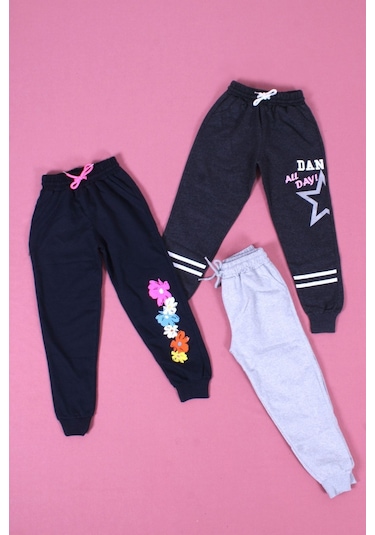 3'lü Karışık Paris Model Kız Çocuk Lacivert-anstrasit-gri Eşofman Altı Çok Renkli