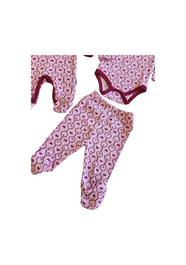 Kız Bebek Tulumlu Patikli Pantolonlu Çıtçıtlı Badili 3'Lü Set Lila
