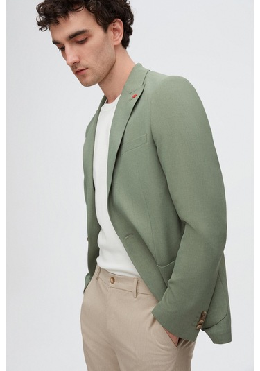 Twn Slim Fit Yeşil Armürlü Uçan Blazer Kumaş Ceket 4ef04zb024092 Yeşil