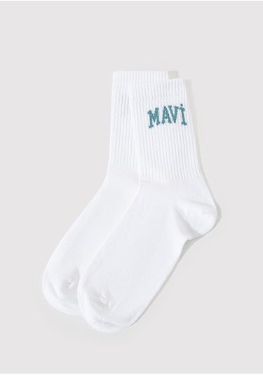 Mavi - Mavi Logo Detaylı Beyaz Soket Çorap 1912726-21649 Beyaz