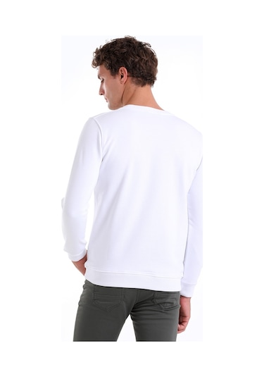 Hatemoğlu Beyaz Regular Fit Düz Pamuklu Bisiklet Yaka Sweatshirt Beyaz