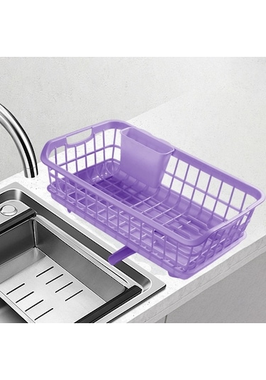 Trendooze Menekşe Bulaşık Kurutma Rafı, Yemek Çubukları Kova Seti Menekşe