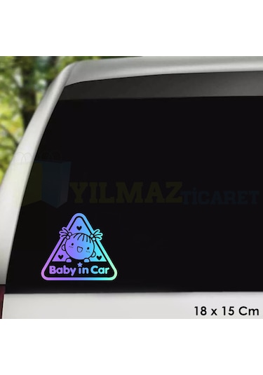 Gülen Bebek Kalp Arabada Bebek Var Hologram Araba Oto Sticker