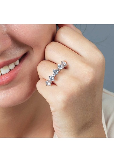 Tesbihane Starlight Diamond Pırlanta Montür Elegance 925 Ayar Gümüş Kadın Beştaş Yüzük Beyaz