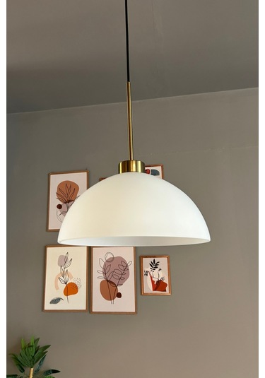 Perry Beyaz Cam Tekli Avize İnce Eskitme Başlık Retro Sarkıt Lamba Restoran Salon Aydınlatma Beyaz