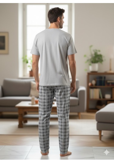 Erkek Mavi Kısa Kol Pijama Takım Mavi