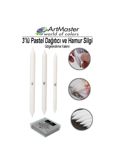 Gölgelendirme Kalemi Pastel Dağıtıcı 3 Lü 1 Paket Ve 1 Adet Hamur Silgi Kalemi Kara Kalem Dağıtıcı Kalem Kaynaştırma