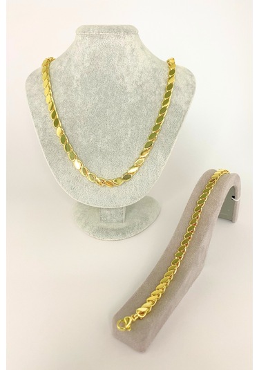 Gold Renkli Çelik Arpa Model Zincir Kolye Bileklik Set Altın