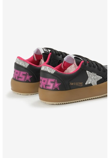 Termo Taban Yıldız Detaylı Bağcıklı Ve Cırtlı Çocuk Unisex Siyah Gümüş Spor Ayakkabı Tbkmn320 Siyah Gümüş