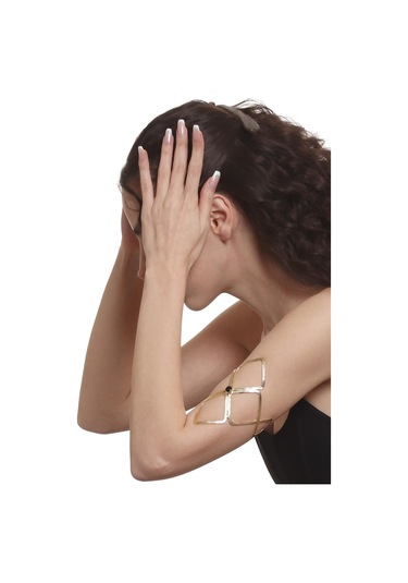 Kadın Lak Altın Kaplama Siyah Doğaltaşlı Ayarlanabilir El Yapımı Pazu Bandı & Üst Kol Aksesuarı Siyah