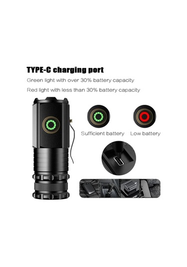 Dongjing 2000lm Süper Parlak Usb Şarj Edilebilir El Feneri Güç Siyah