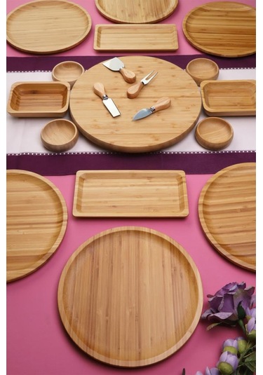 Atbyhome Lumen 6 Kişilik 19 Parça Doğal Bambu Kahvaltı Takımı Kahvaltı Seti Sunum Seti Bambu