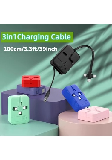 Userfriendly11 Yeşil 4 Adet 3ü 1 Arada Şarj Kablosu Veri Aktarım Katlanabilir Telefon Standı Usb C Micro Usb