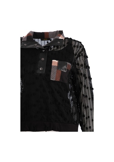 Vedi Oversize Uzun Kol Minimalist File Detaylı Kadın Bluz Siyah