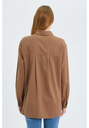 9942 Kadın Oxford Uzun Kol Basic Gömlek Vizon Vizon