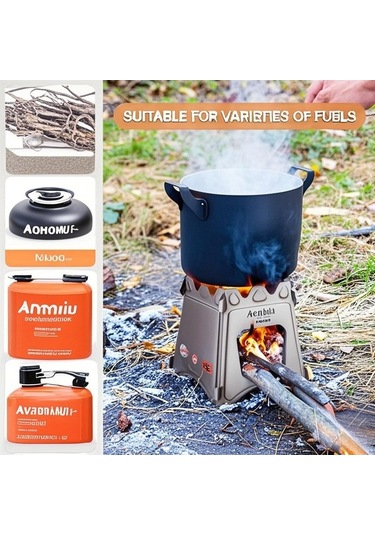 Tongxida Aomiun Ws009s Çelik Kapaklı Küçük Boy Katlanabilir Odun Ocağı, 20x20 Saklama Çantası İçeren Paket Gümüş Gümüş