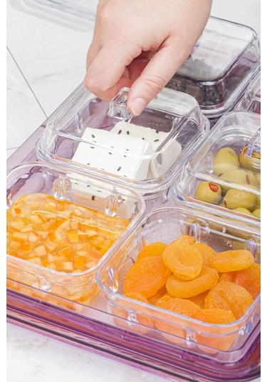 Akrilik Mürdüm 6 Lı Kapaklı Kahvaltılık Kahvaltı Seti & Saklama Kabı Cam Değildir Mürdüm