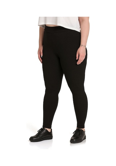 Büyük Beden Fitilli Beli Lastikli Bilekte Siyah Bayan Tayt