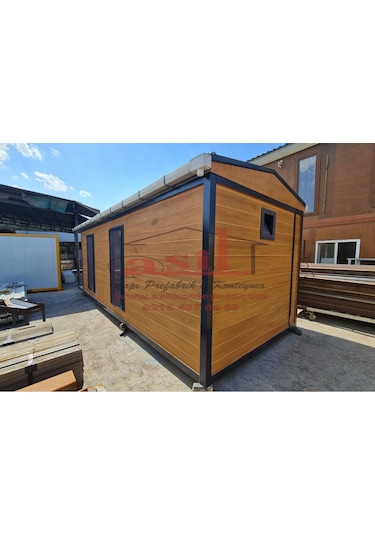 21M² Ahşap Desenli Betopanlı Çatı+Verandalı Modern Ev Konteyner