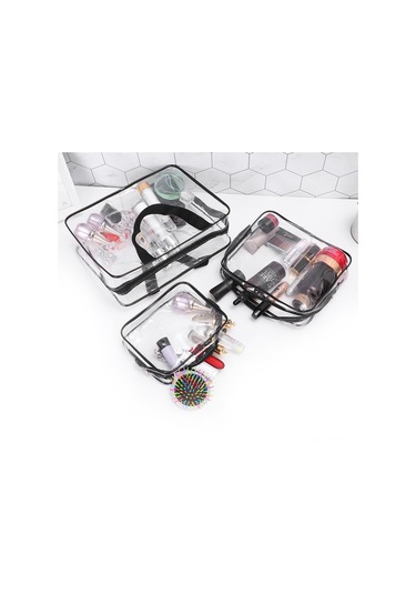 Hangfox Küçük Siyah Pvc Şeffaf Organizer Çantası - Saçaklı, Su Geçirmez, Reusable - Makyaj, Seyahat, Eşya Saklama İçin Siyah