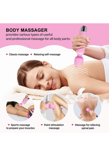 Leezsing Vücut Masaj Aleti Ergonomik Saplı Su Geçirmez Kaplama 8 Hız 20 Mod Kan Akışını Uyarır Ağrıyı Hafifletir Rahatlatıcı Kendi Kendine Masaj Pembe