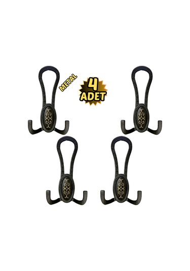 Siyah Desenli Vestiyer Portmanto 4 Adet Askılık Metal Siyah