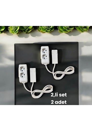 Ekonomik 2 Li Set Uzatma Kablosu 1.5m Ultra İnce Fişli, Dar Alan Uyumlu, Çocuk Korumalı, Topraklamalı Grup Priz 1.5 M