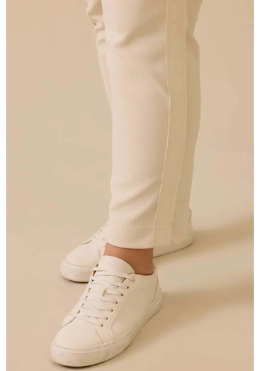 Kadın Büyük Beden Fitilli Bilek Boy Pantolon - Bej 4358892