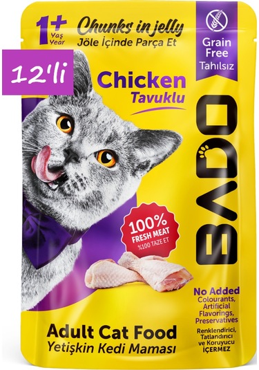 Bado Yetişkin Yaş Kedi Maması Tavuk Etli 85gr 12'li