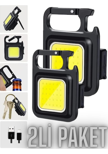 Unichrome Cob 800 mAh Led Anahtarlıklı Metal Kasa Cep Boy El Feneri 2'li Siyah