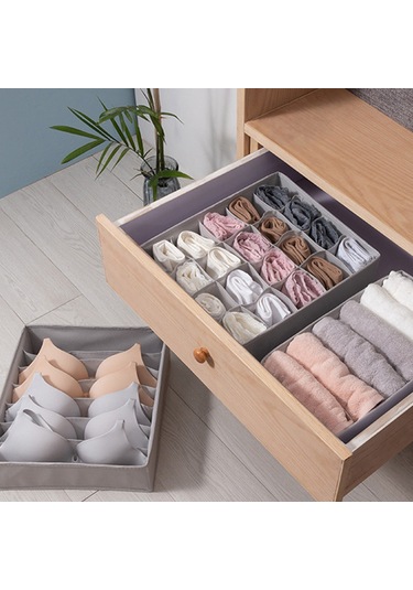 Ruicoo 3'lü Katlanabilir Çamaşır Organizer Seti - Sutyen, Çorap, Atkı Düzenleyici Gri