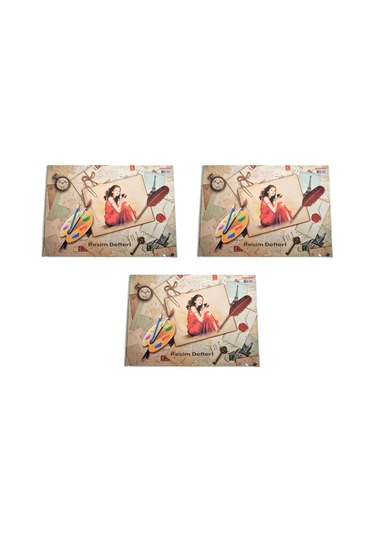 Sim 35x50 Spiralli Karton Kapak 15 Yaprak Resim Defteri 3 Adet