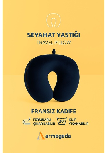 Armegeda Fransız Kadife Seyahat Yastıgı Nar Kırmızısı Yastık Lacivert