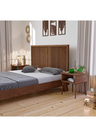 Ebruli Model Ceviz Renk Çam Ahşap Karyola-166 120 x 200