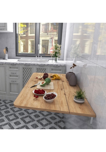 60x110 Cm Sabit Raflı Duvara Monte Kırma Katlanır Mutfak Masası