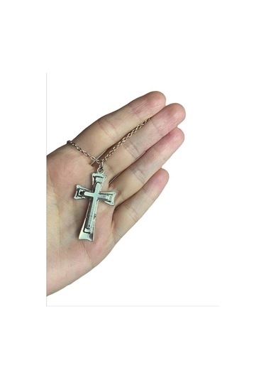 Üç Boyutlu Gümüş Kaplama Gotik Haç Kolye Çok REnkli