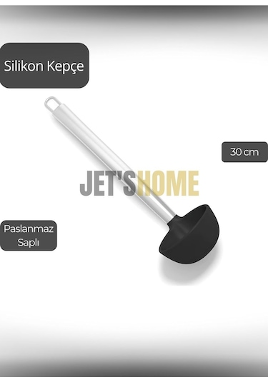 Silikon Kepçe Paslanmaz Saplı Servis Kepçesi Siyah 30 Cm