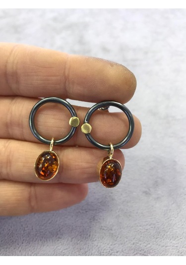 Gumusevi Kehribar Taşli 925 Ayar El Işi Gümüş Küpe