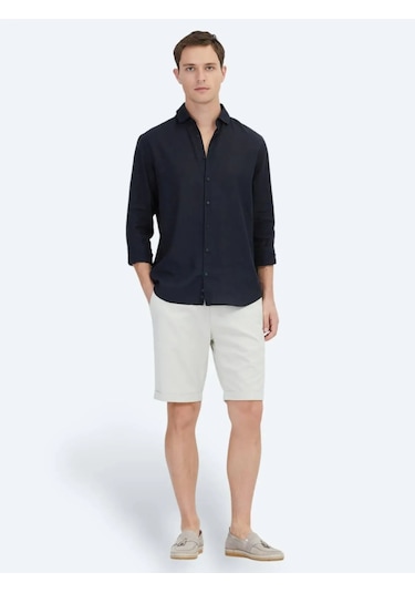 Siyah Düz Dokuma Casual Pamuk Karışımlı Gömlek Siyah