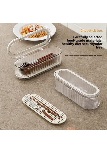 Mufunye Küçük Ev Aletleri Saklama Kutusu, Toz Engelleme Kapağı Ve Süzme Özelliği İle Cam Görünüm, Çubuk, Kaşık, Çatal Depolama Krem Beyaz Diğer